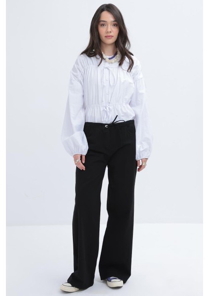 Siyah-Likralı Geniş Paça Gabardin Pantolon fiyatları