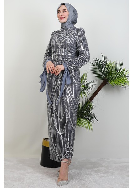 Sevil Simli Elbise Gri modelleri