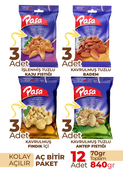 Karışık Kuruyemiş 70 gr x 12 Adet (840 gr) fiyatları