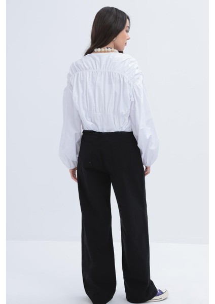 Siyah-Likralı Geniş Paça Gabardin Pantolon fırsatları