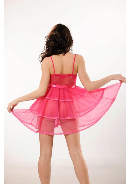 Fuşya Dantel Gecelik - 621