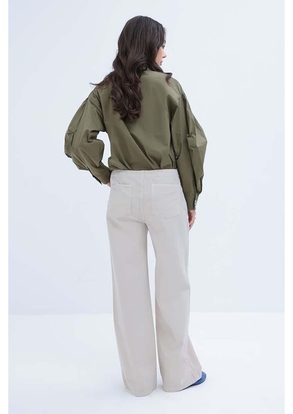 Taş-Likralı Geniş Paça Gabardin Pantolon fırsatları