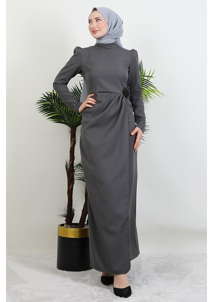 Sedef Güllü Elbise Koyu Gri