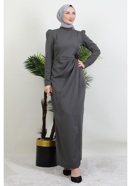 Sedef Güllü Elbise Koyu Gri modelleri