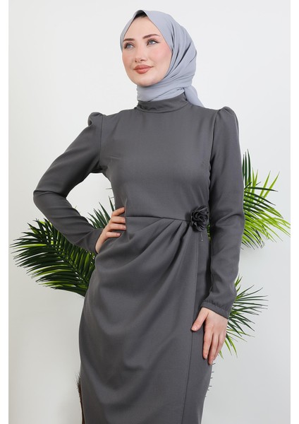 Sedef Güllü Elbise Koyu Gri indirimleri