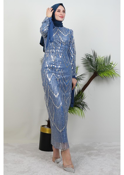 Sevil Simli Elbise Indigo