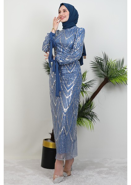 Sevil Simli Elbise Indigo modelleri
