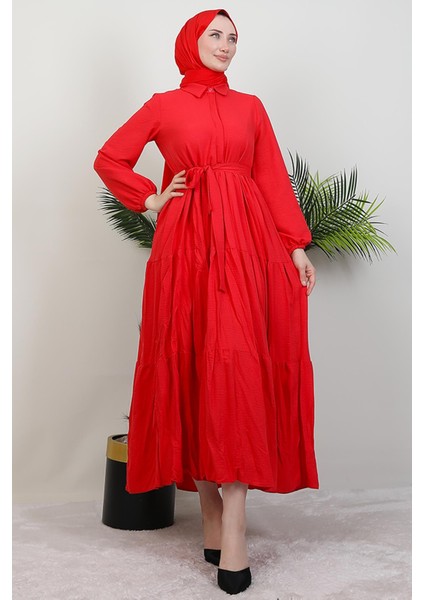 Evren Düğmeli Elbise Nar Çiçeği modelleri