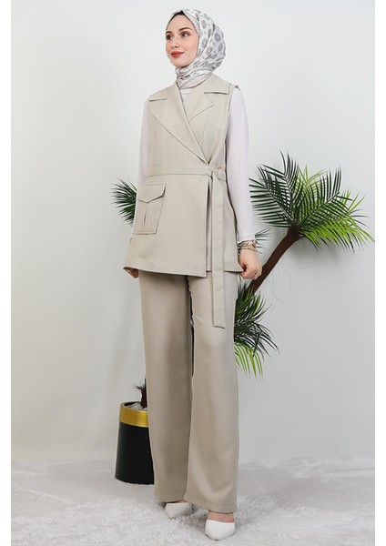 Tek Cepli Kruvaze Yaka Takım Bej modelleri