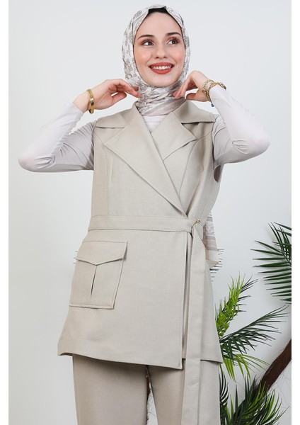 Tek Cepli Kruvaze Yaka Takım Bej indirimleri