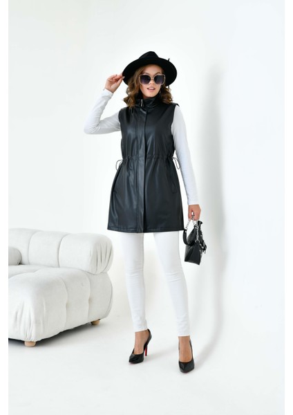 Kadın Deri Yelek Siyah