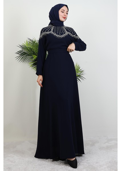 Nisan Taşlı Elbise Koyu Lacivert fiyatları