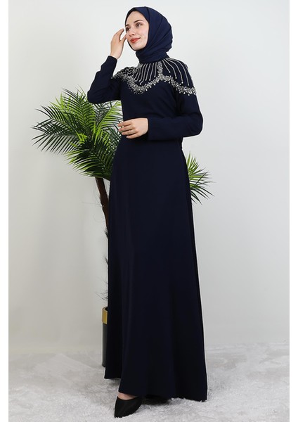 Nisan Taşlı Elbise Koyu Lacivert modelleri