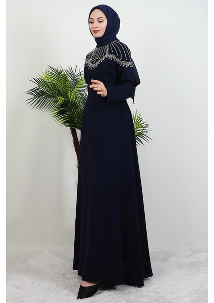 Nisan Taşlı Elbise Koyu Lacivert fırsatları
