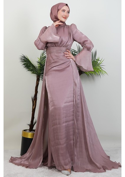 Kolu Volanlı Yoryo Elbise Pudra