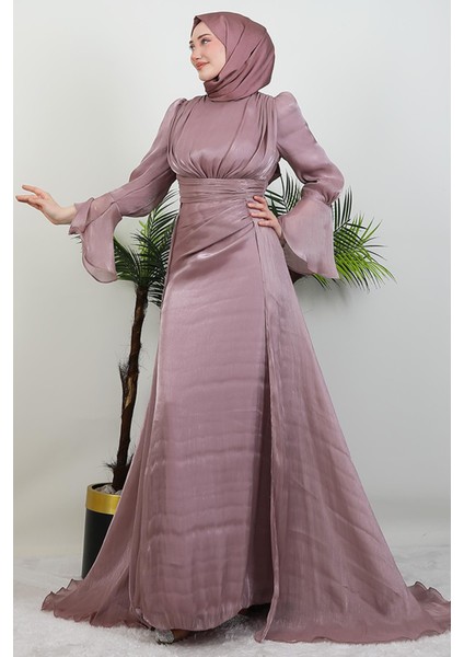 Kolu Volanlı Yoryo Elbise Pudra modelleri