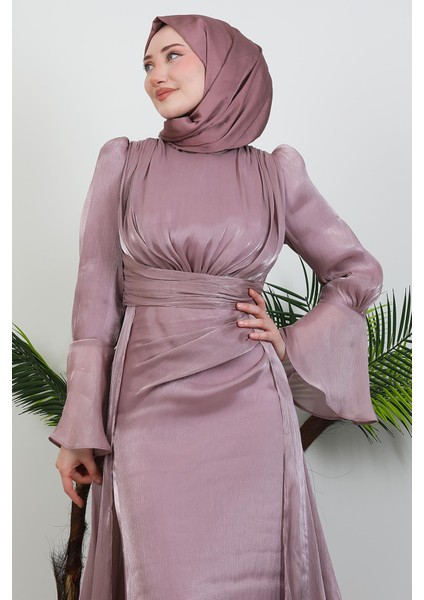 Kolu Volanlı Yoryo Elbise Pudra indirimleri