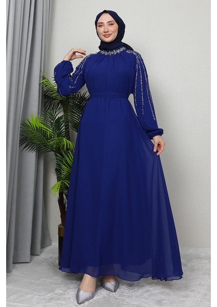 Semra Tesettür Elbise Gece Mavi