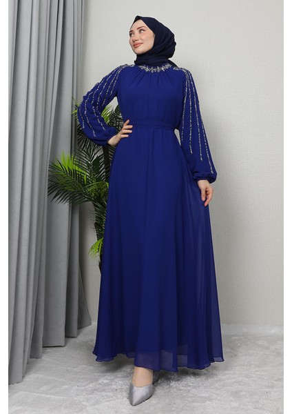 Semra Tesettür Elbise Gece Mavi modelleri