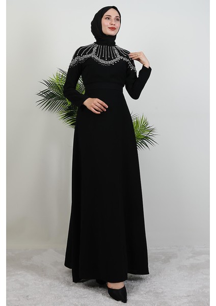 Nisan Taşlı Elbise Siyah