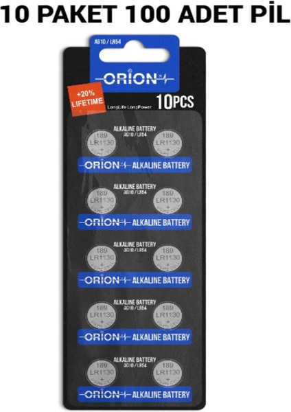 10 Paket 100 Adet AG10 LR54 189A LR1130 1.5V Alkalin Pil Saat Pili Baskül Pili Hesap Makinesi Pili