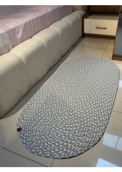 Loom Jüt Çift Taraflı Yıkanabilir Örgü Kilim Oval Halı Paspas Mutfak Banyo Balkon Gri Beyaz fiyatları