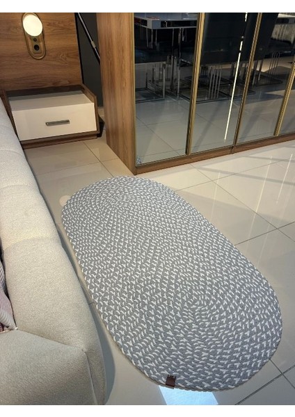 Loom Jüt Çift Taraflı Yıkanabilir Örgü Kilim Oval Halı Paspas Mutfak Banyo Balkon Gri Beyaz modelleri