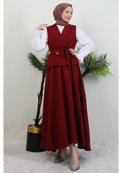Yakalı Etekli Takım Bordo fiyatları