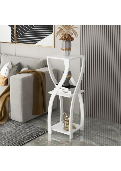 Dekoratif Yan Sehpa , Çiçeklik , Saksılık - Beyaz fiyatları