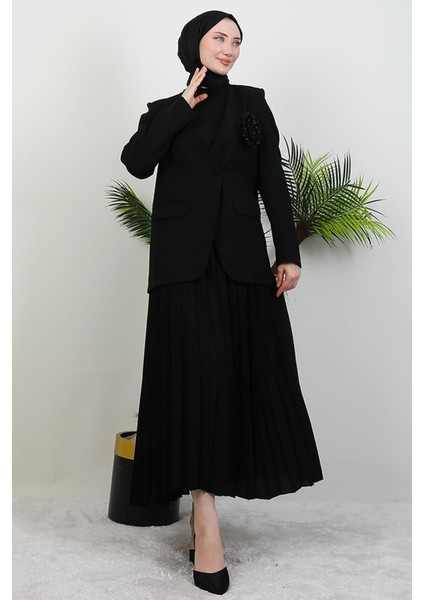 Güllü Etekli Takım Siyah