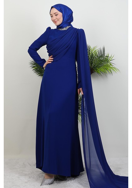 Yakası Taşlı Elbise Gece Mavi fiyatları