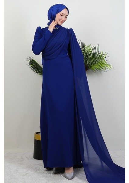 Yakası Taşlı Elbise Gece Mavi fırsatları