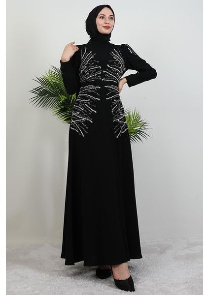 Mia Taşlı Tesettür Elbise Siyah