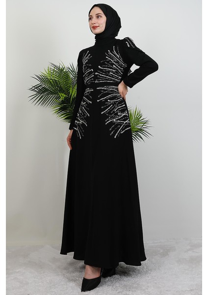 Mia Taşlı Tesettür Elbise Siyah modelleri