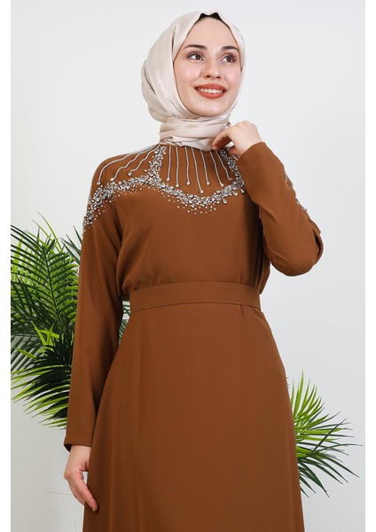 Nisan Taşlı Elbise Hardal indirimleri