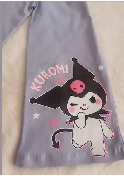 Kız Çocuk Kuromi My Melodi Baskılı Kısa Kollu Alt Üst Takım Boru Paça Pamuklu 2'li Takım
