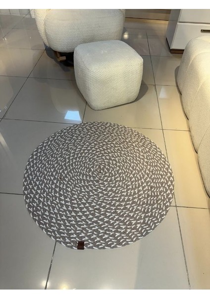 Loom Jüt Çift Taraflı Yıkanabilir Örgü Kilim Yuvarlak Halı Paspas Mutfak Banyo Balkon Kahve Beyaz