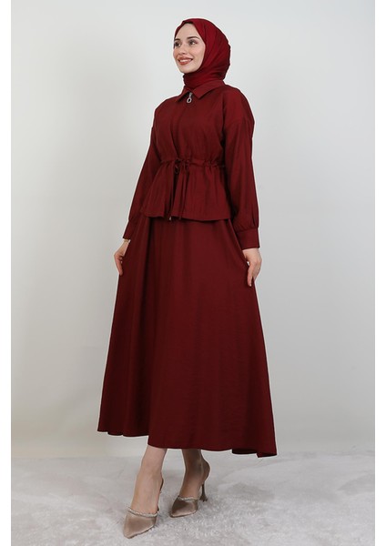 Fermuarlı Etekli Takım Bordo