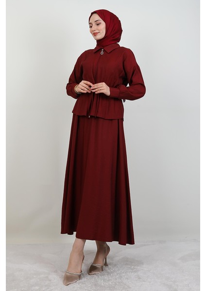 Fermuarlı Etekli Takım Bordo fiyatları