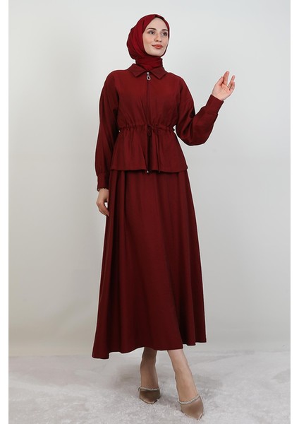 Fermuarlı Etekli Takım Bordo modelleri