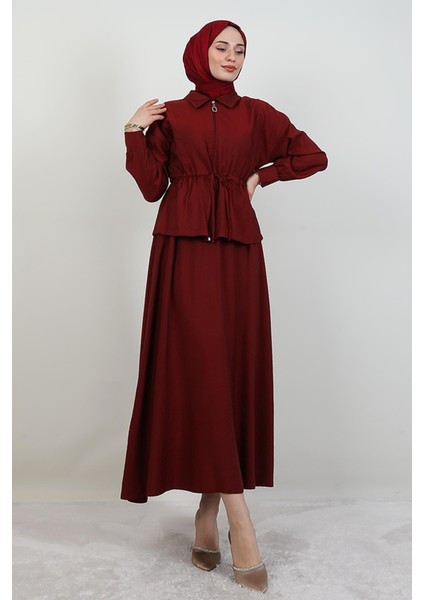 Fermuarlı Etekli Takım Bordo fırsatları