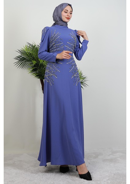 Mia Taşlı Tesettür Elbise Lila fiyatları