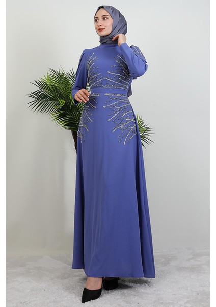 Mia Taşlı Tesettür Elbise Lila modelleri