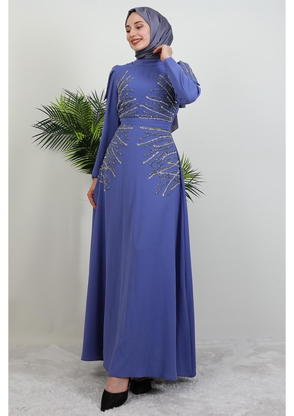 Mia Taşlı Tesettür Elbise Lila fırsatları