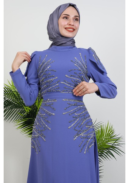 Mia Taşlı Tesettür Elbise Lila indirimleri