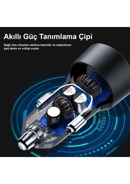 60W USB-C + USB-A 2 Port Hızlı Araç Şarj Aleti Araç Güç Adaptörü iPhone & Android & iPad & MacBook Type-C - B12 (Acefast Türkiye Garantili)