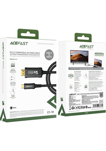 USB-C to HDMI 4K HDR Destekli 1.8 Metre Video Aktarım Kablosu - C1-10 (Acefast Türkiye Garantili)
