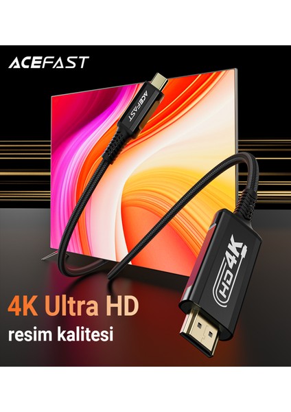 USB-C to HDMI 4K HDR Destekli 1.8 Metre Video Aktarım Kablosu - C1-10 (Acefast Türkiye Garantili)