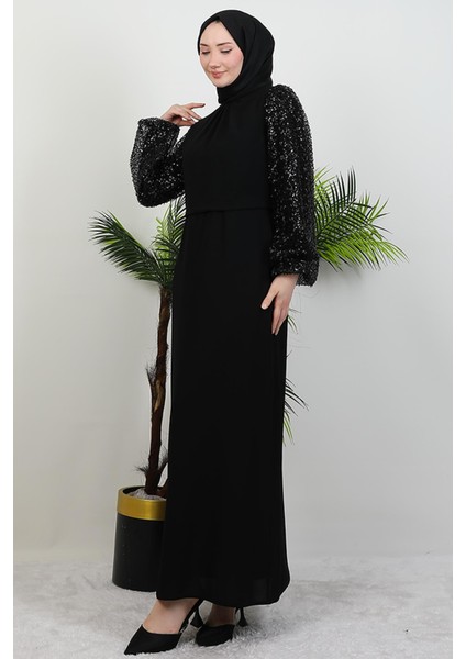 Kolu Pullu Taşlı Elbise Siyah fırsatları