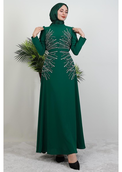 Mia Taşlı Tesettür Elbise Yeşil fiyatları